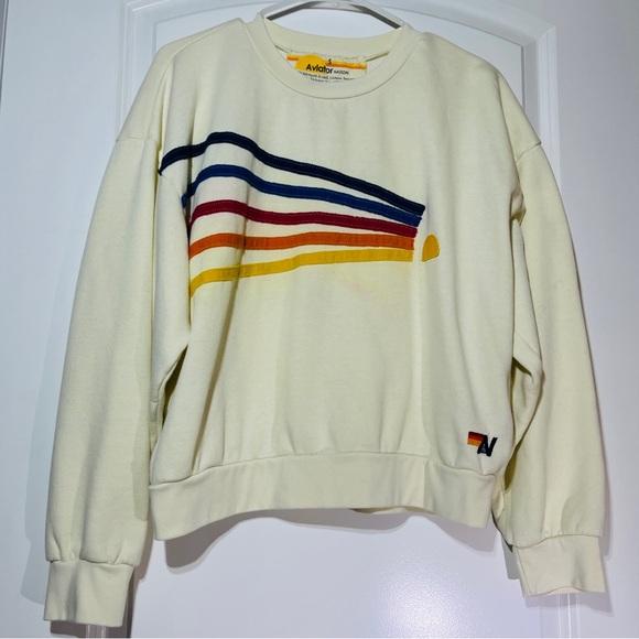 Aviator Nation Off-White Sweatshirt with Colorful Stripes - Picture 3 of 4
